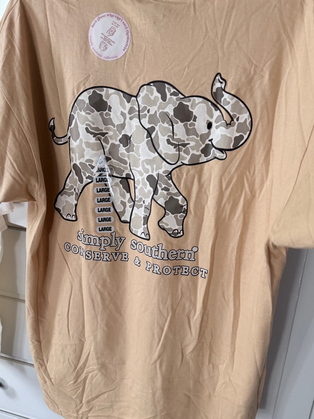Simply Southern conserve & protect Tan Tee. Track your Elephant!